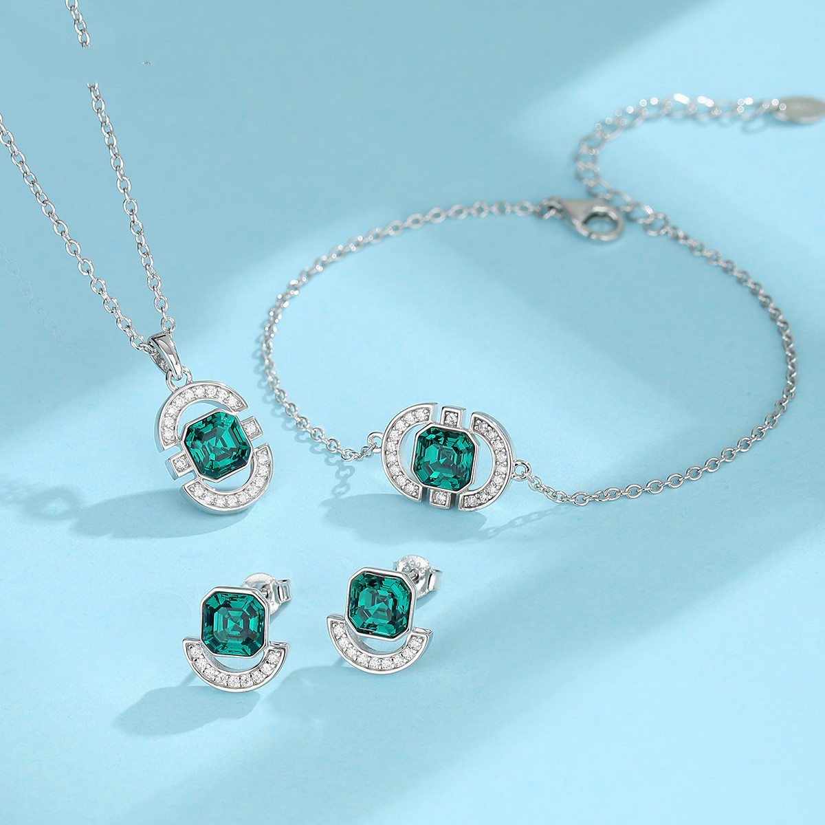 Necklace S925 Sterling Silver Square Jewelry Set