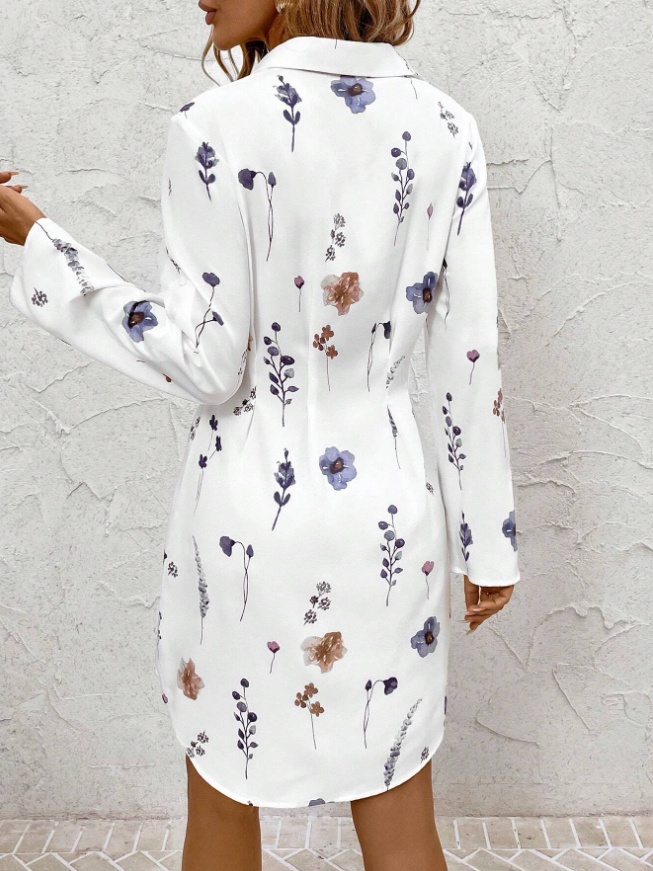 Women's Fashionable Floral Print Shirt Dress - Image 5