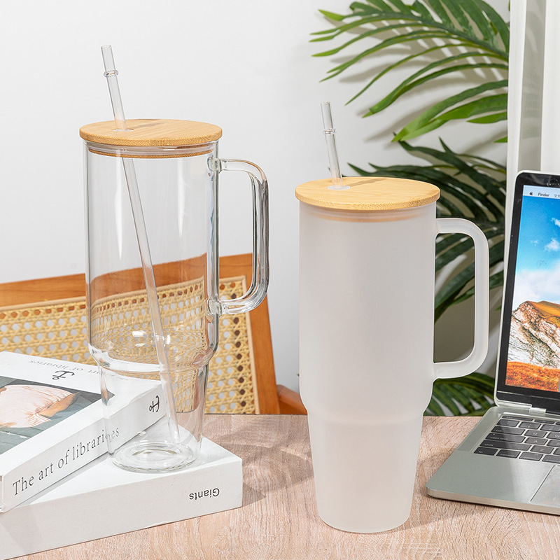 Bamboo Wood Cover Glass Cup Sublimation Straw