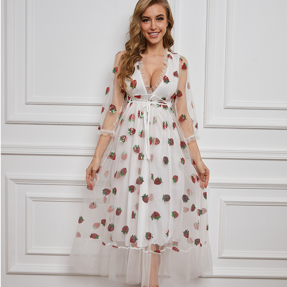Long-sleeved Sequin Embroidery Dress With Ruffles - Image 8