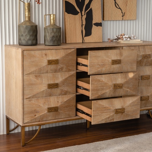 Light Wood 9 Drawers Modern Dressers For Living Room - Image 6