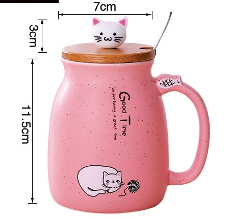 450ml Cartoon Ceramics Cat Mug With Lid - Image 2