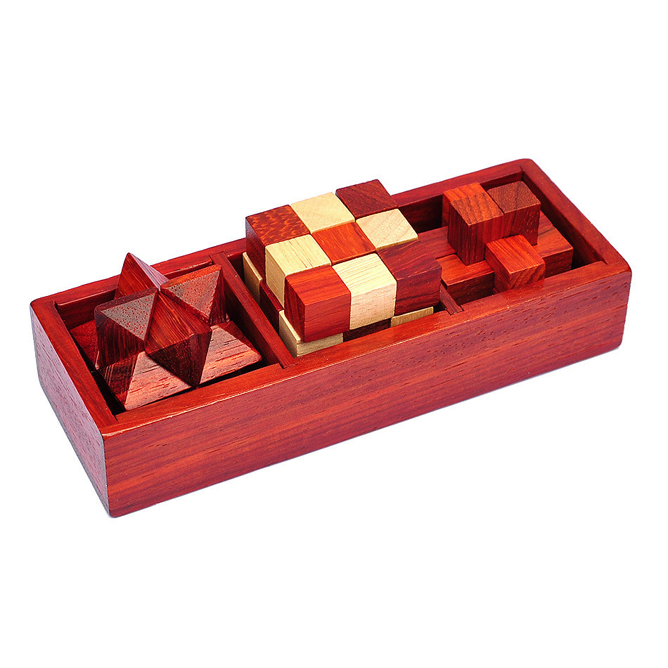 3 In 1 Vintage Style IQ Wooden Brain Puzzles Box