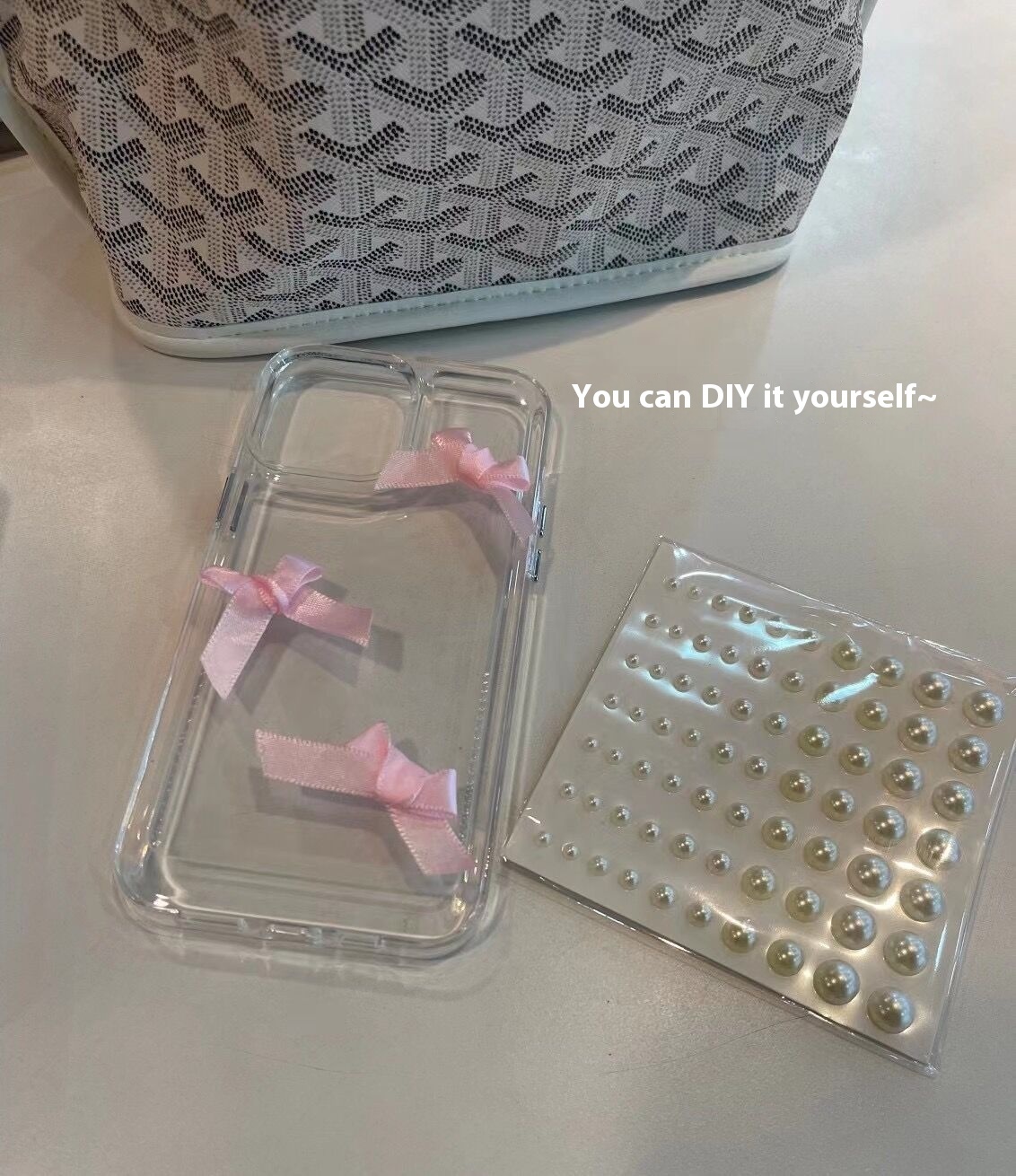 Transparent 3D Pearl Bow Phone Case - Image 6