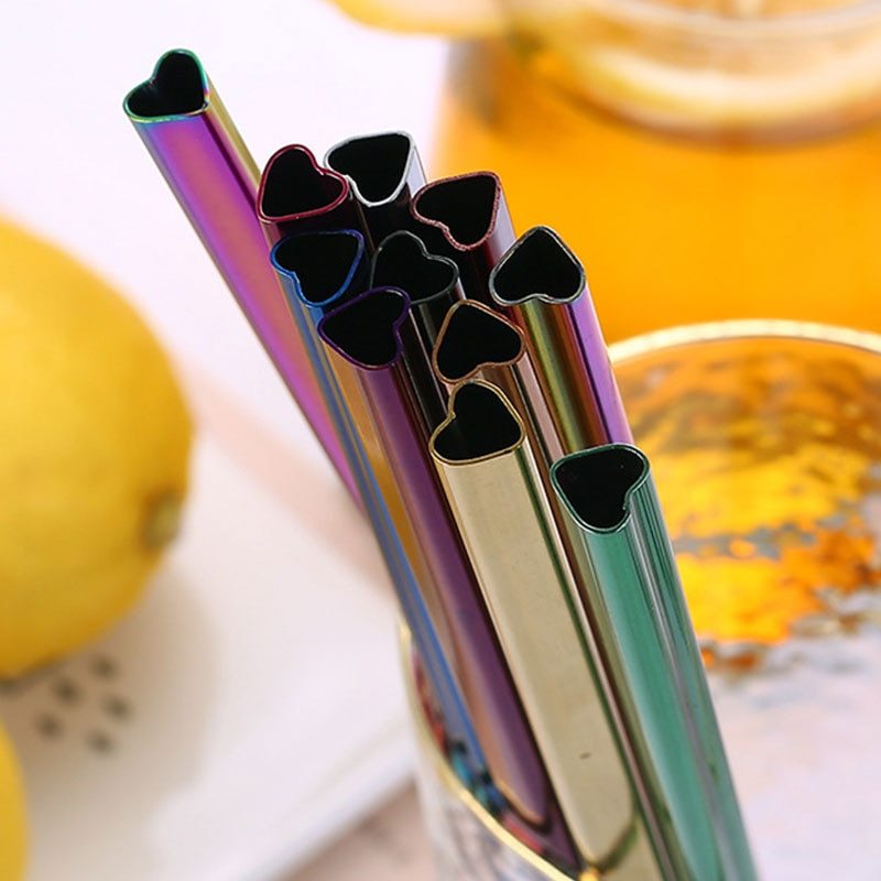 Reusable Heart-Shaped Metal Drinking Straw Set - Image 5