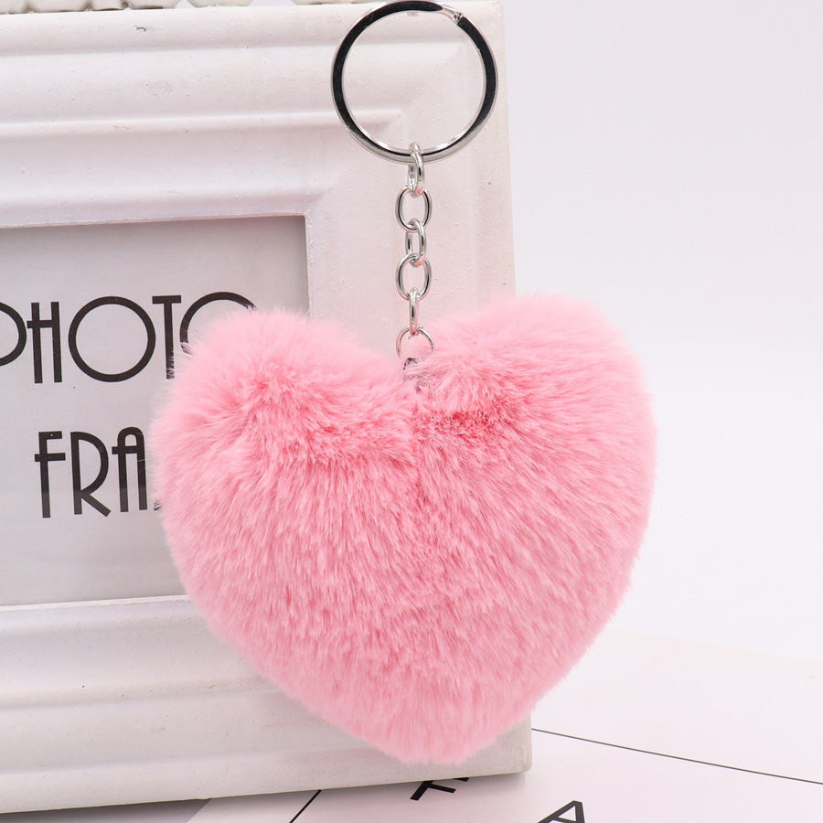 Heart-shaped Fur Ball Keychain Pendant - Image 4