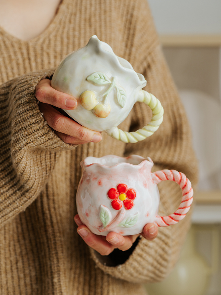 Embossed Flower Hand Painted Ceramic Mug - Image 7