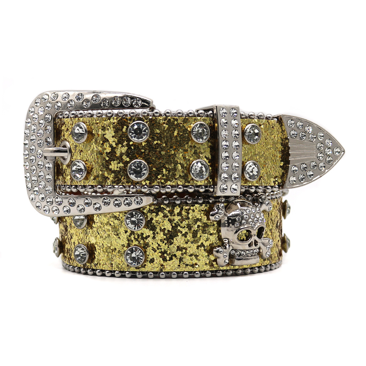 Rhinestone Skull Wide Belt Men - Image 6
