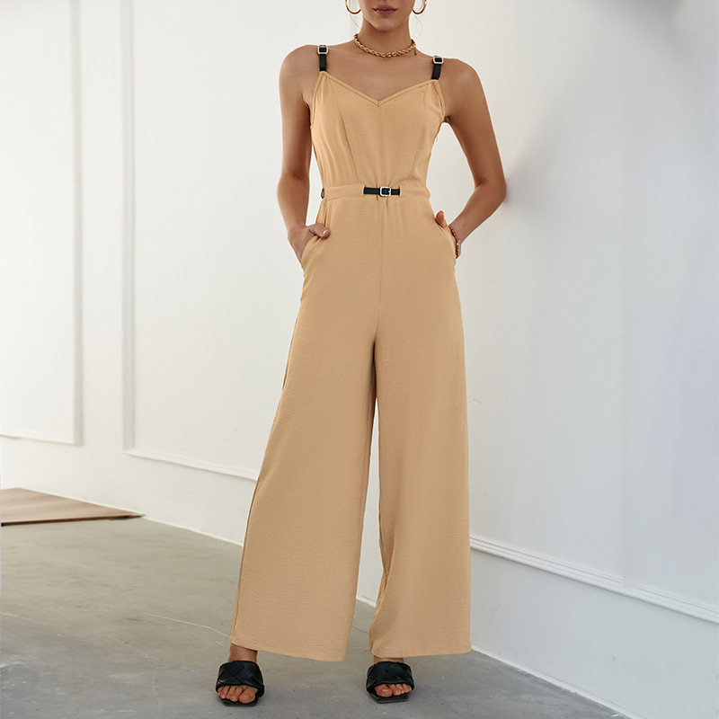 Solid Color Stitching Sleeveless Jumpsuit