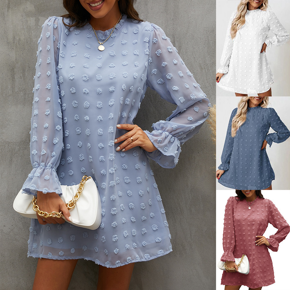 Long-sleeved Bubble Lace Collar Dress Women
