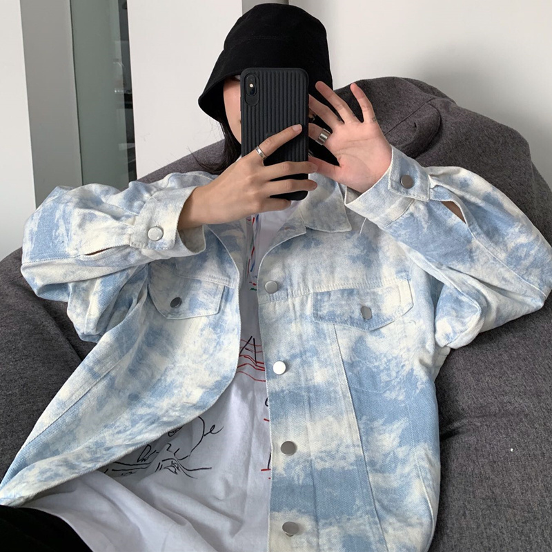 Tie-Dye Women's Peplum Loose Denim Jacket - Image 3