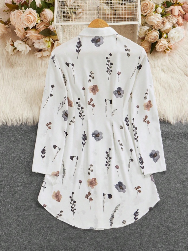 Women's Fashionable Floral Print Shirt Dress - Image 4