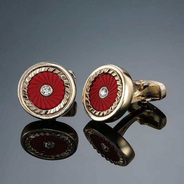 Round Red Pattern Crystal Cufflinks