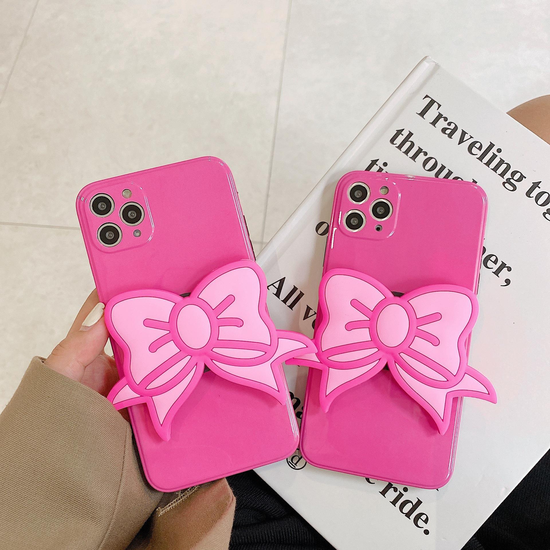 Korea Ins Pink Bow Stand Phone Case