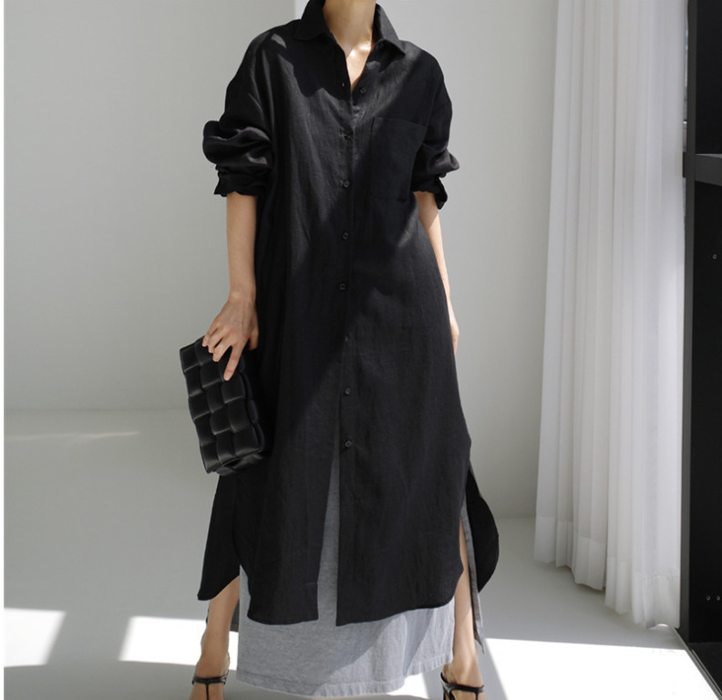 Overknee Long Cotton Linen Shirt Dress - Image 7