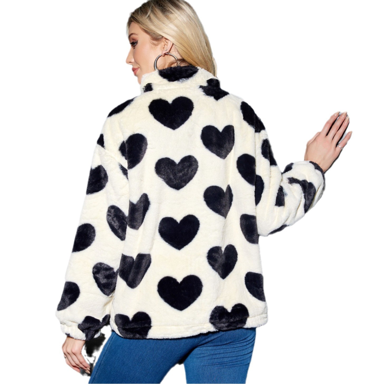Heart-Shaped Zipper Thermal Coat - Image 2