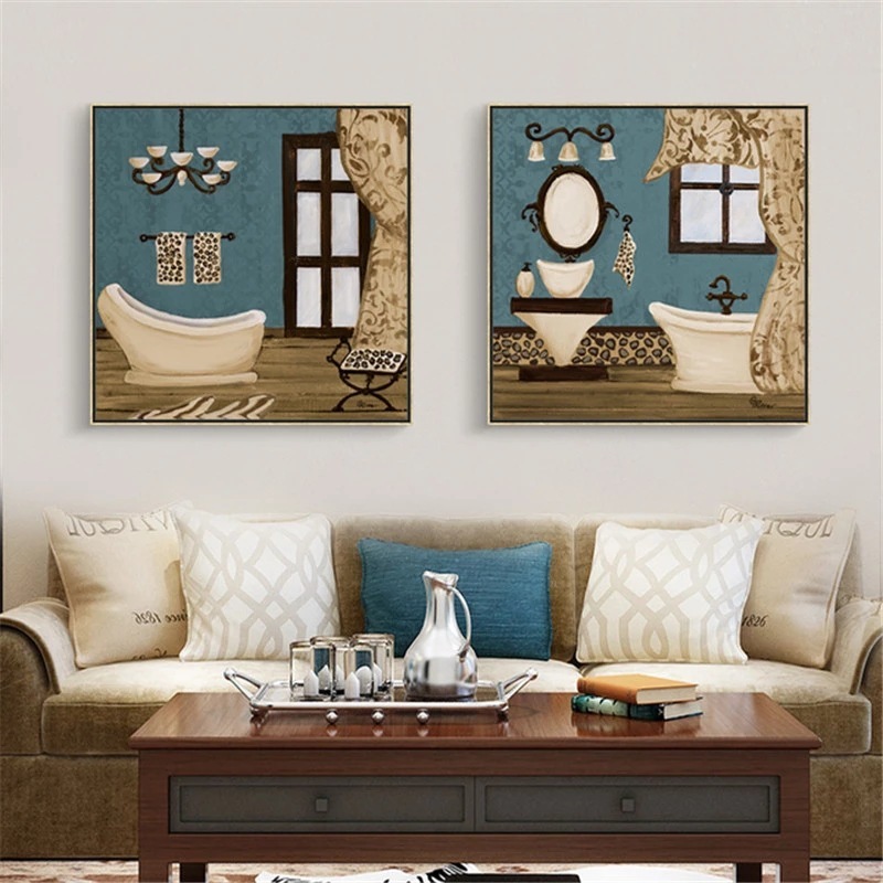 Modern Retro Bathroom Canvas Mural Poster Wall - Image 4