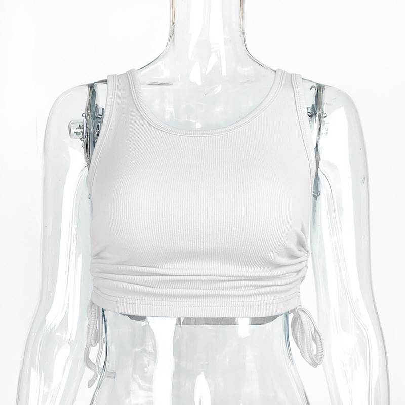 Ribbed Drawstring Slim Cropped Tank Top - Image 2