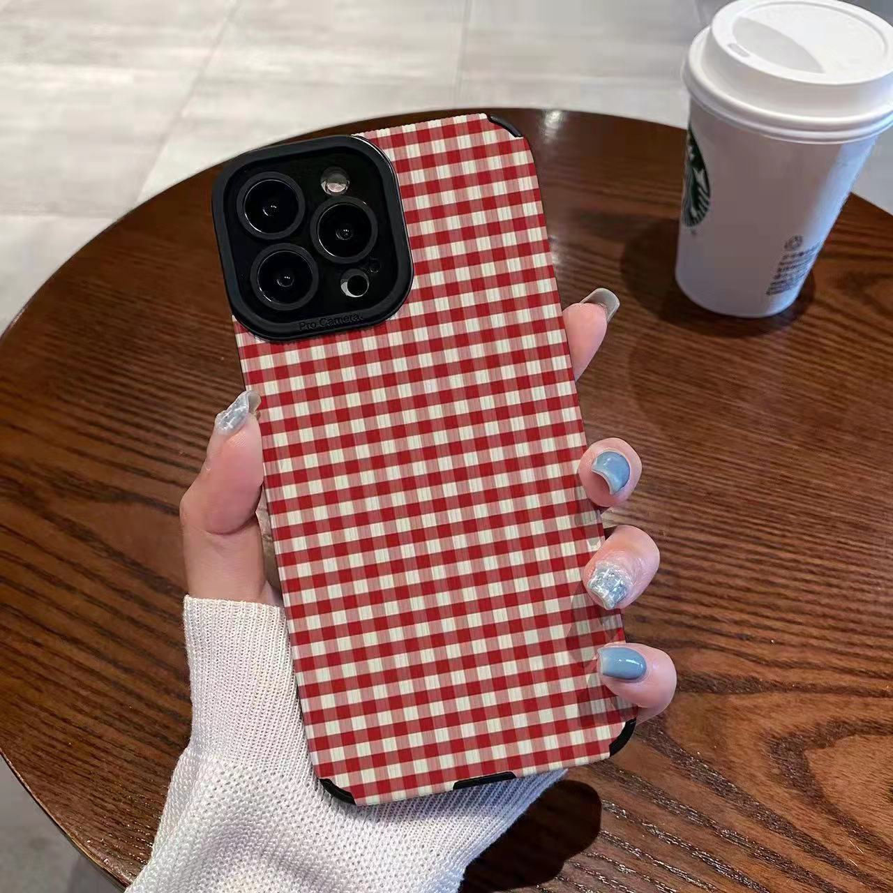 Lambskin Fully-Encased Soft Plaid Phone Case