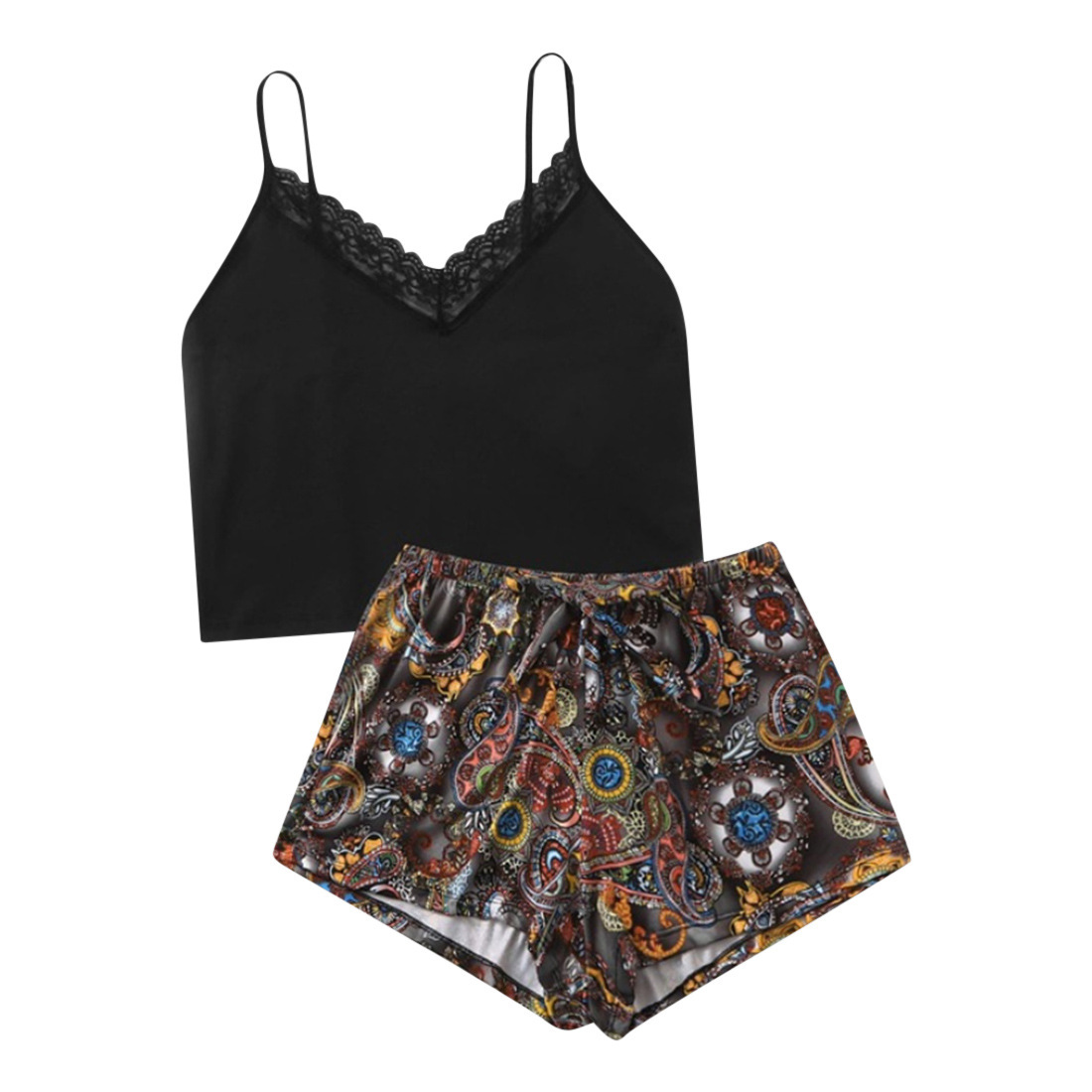 Two-Piece Milk Silk Print Loungewear Pajama Set - Image 4