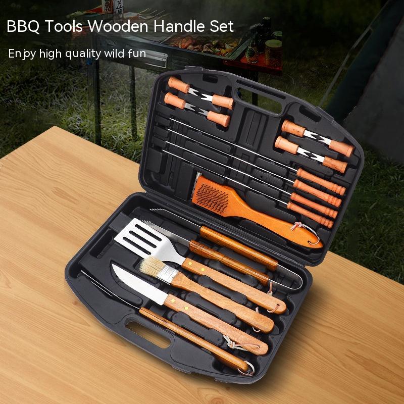 Stainless Steel Outdoor Wooden Handle BBQ Set