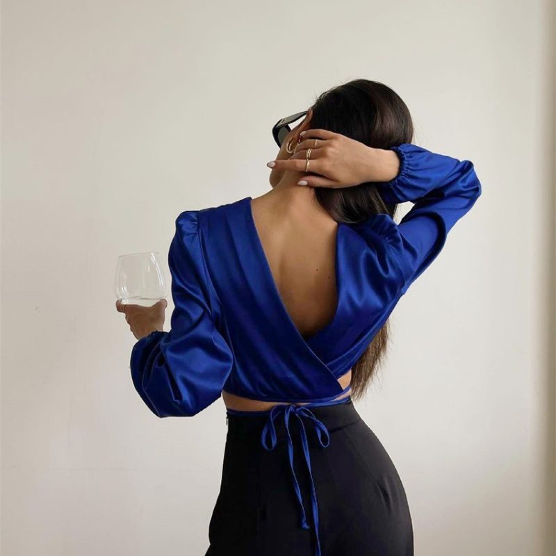 Lace-up Backless Design Blouse