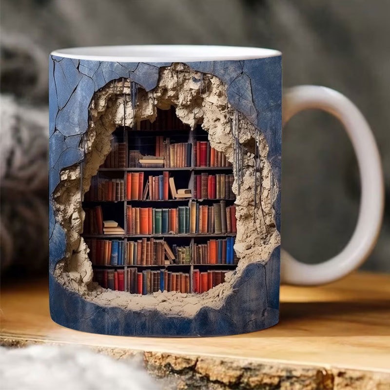 3D Bookshelf Creative Ceramic Mug With Handle