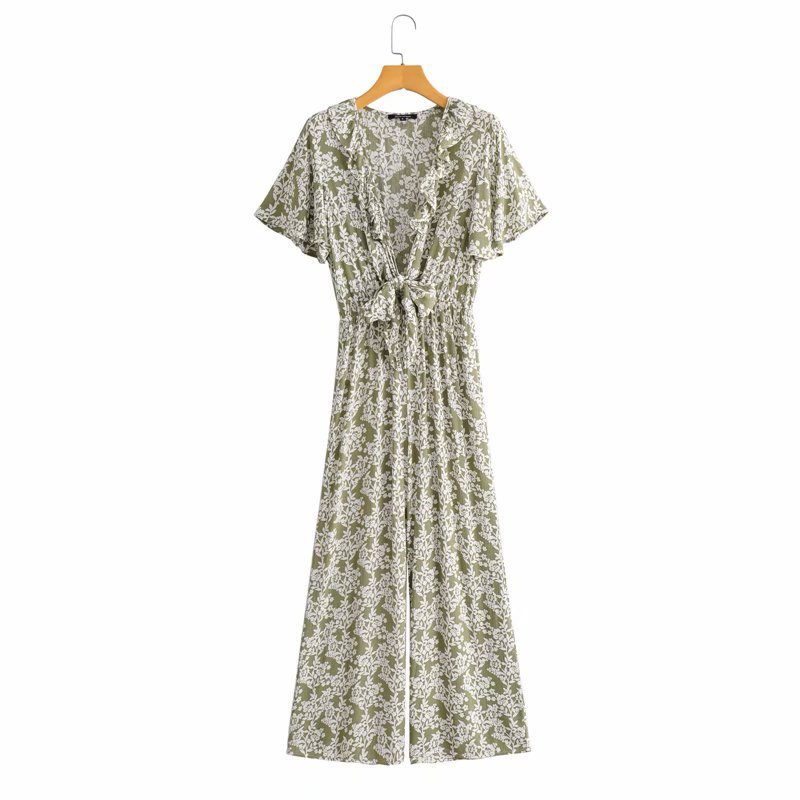 Printed Jumpsuit With Tie On Chest - Image 5
