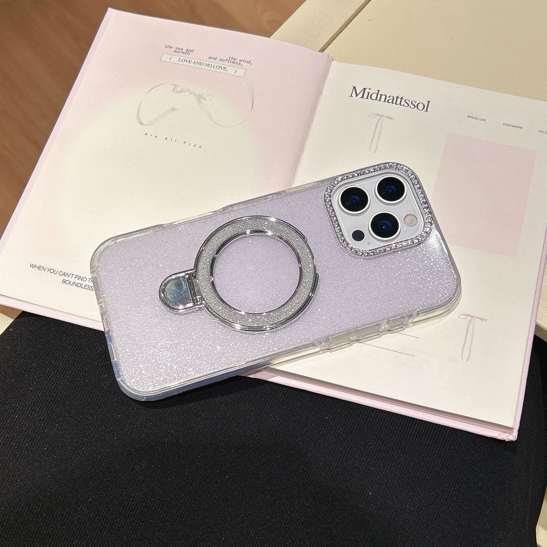 Epoxy Gradient Glitter With Rotating Bracket Mobile Phone Cases - Image 3