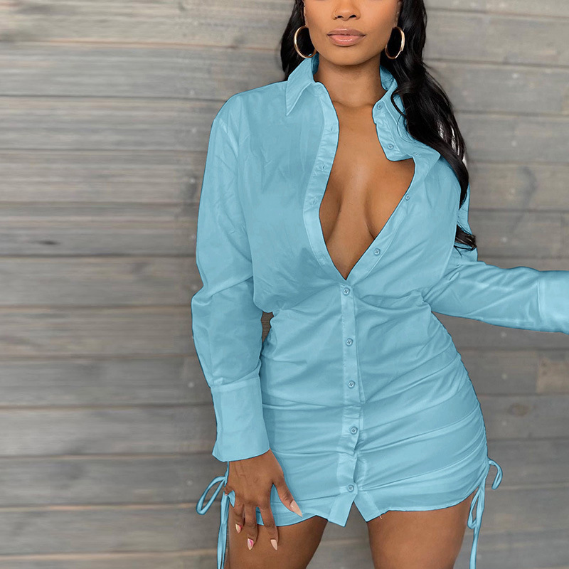 Drawstring Single Breasted Shirt Dress - Image 6