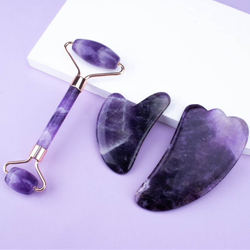 Amethyst Heart Shaped Gua Sha Roller Set