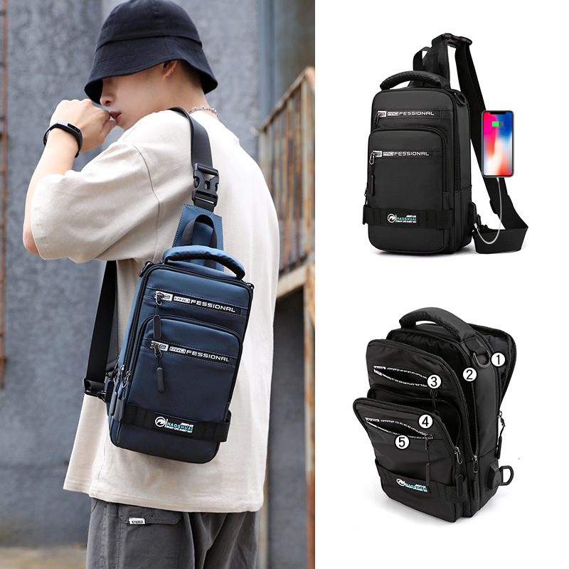 Multifunction Crossbody Nylon Backpack With USB Port - Image 6