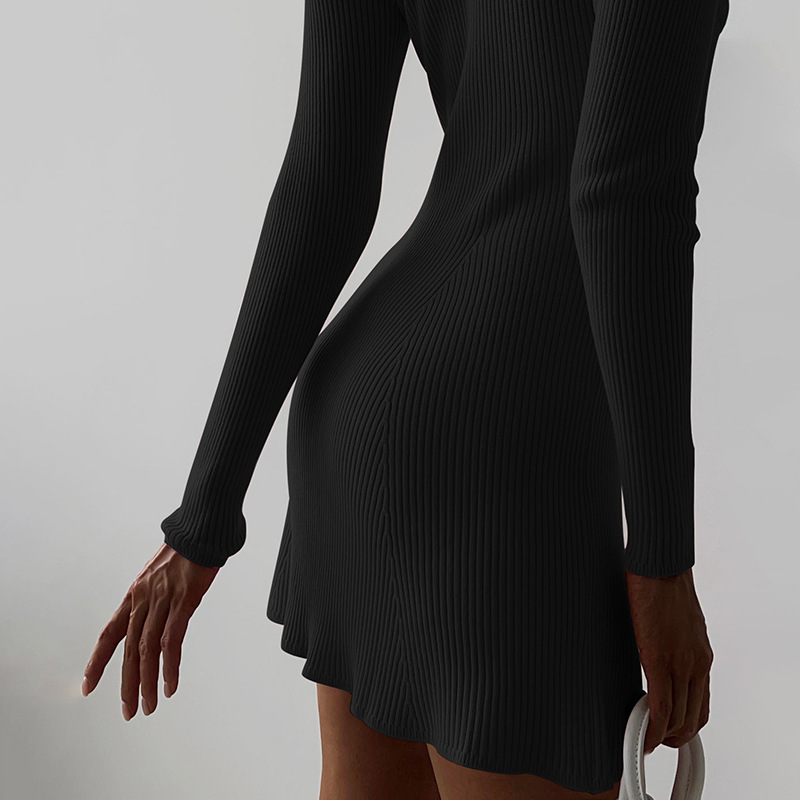 Autumn Turtleneck Wool Solid Color Dress - Image 8