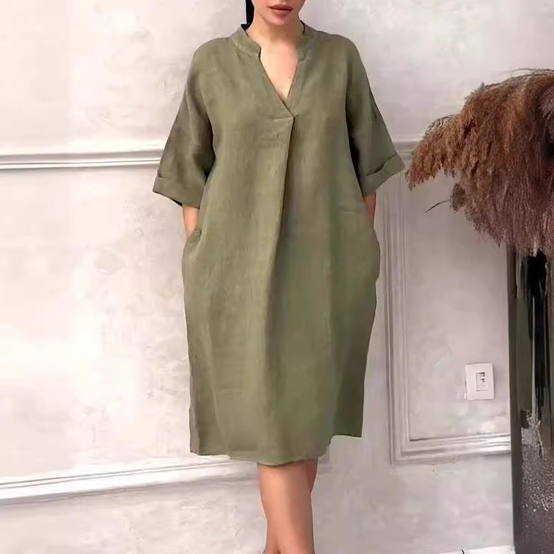 V-neck Loose Plus Size Dress