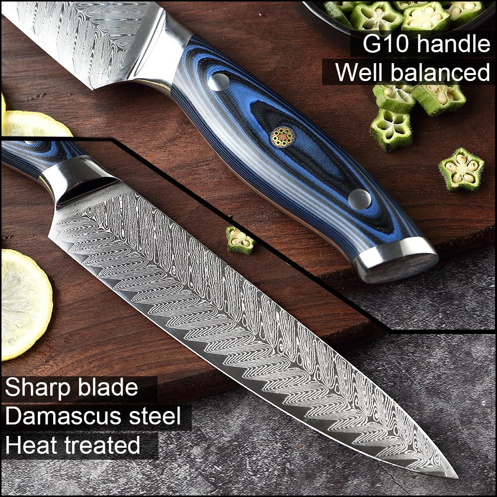 Stainless Steel Damascus Kitchen Knife Set - Image 5