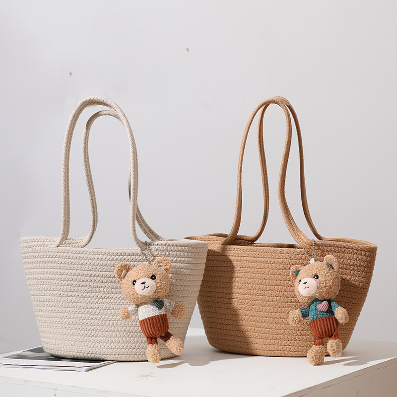 Women's Casual Cotton Shoulder Straw Bag