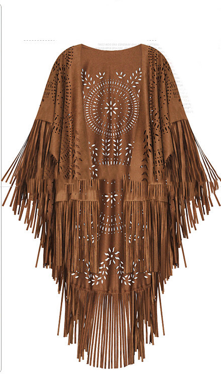 Suede Hollow Fringed Short Sleeve Jacket - Image 6