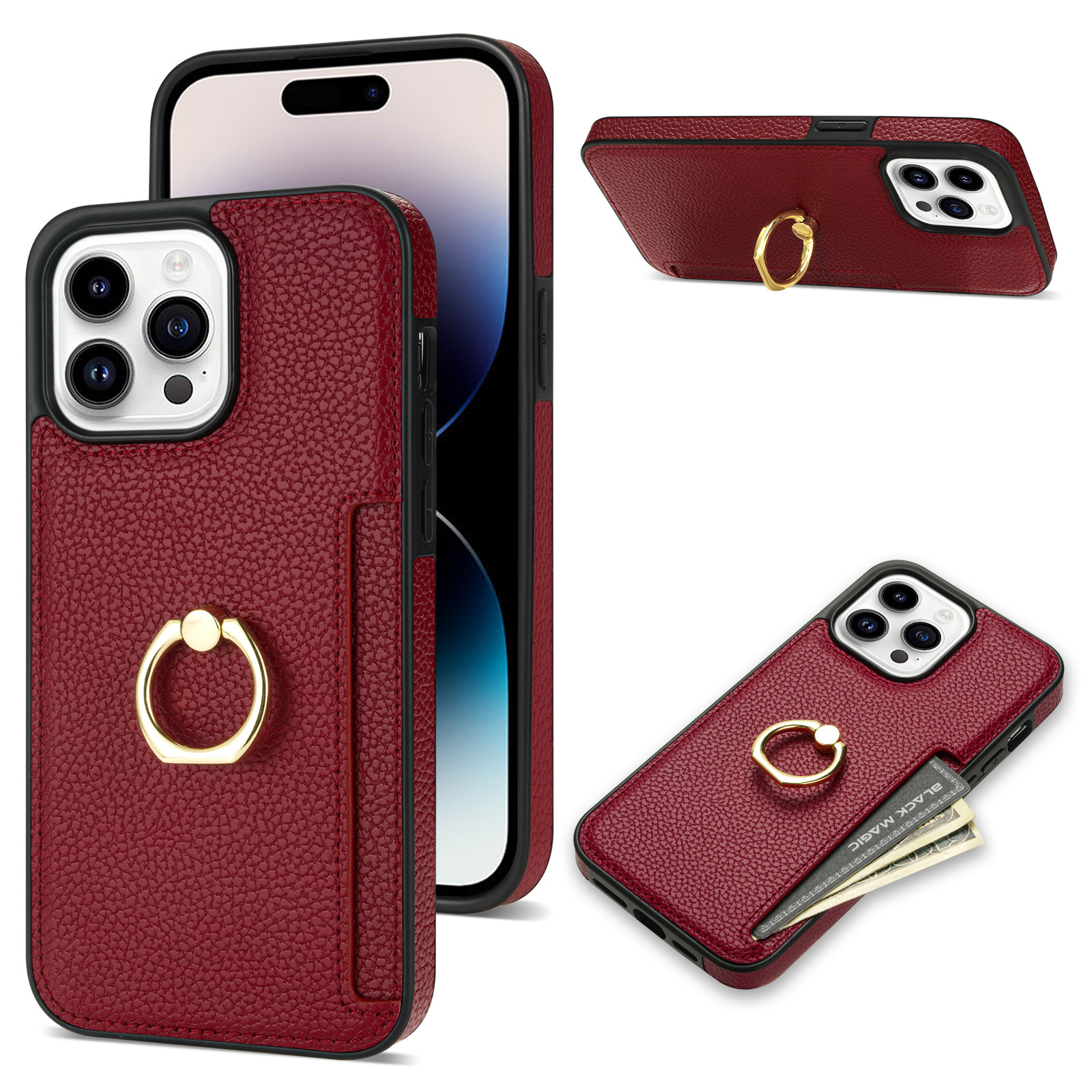 Litchi Pattern Ring Bracket Anti-fall Phone Case - Image 7