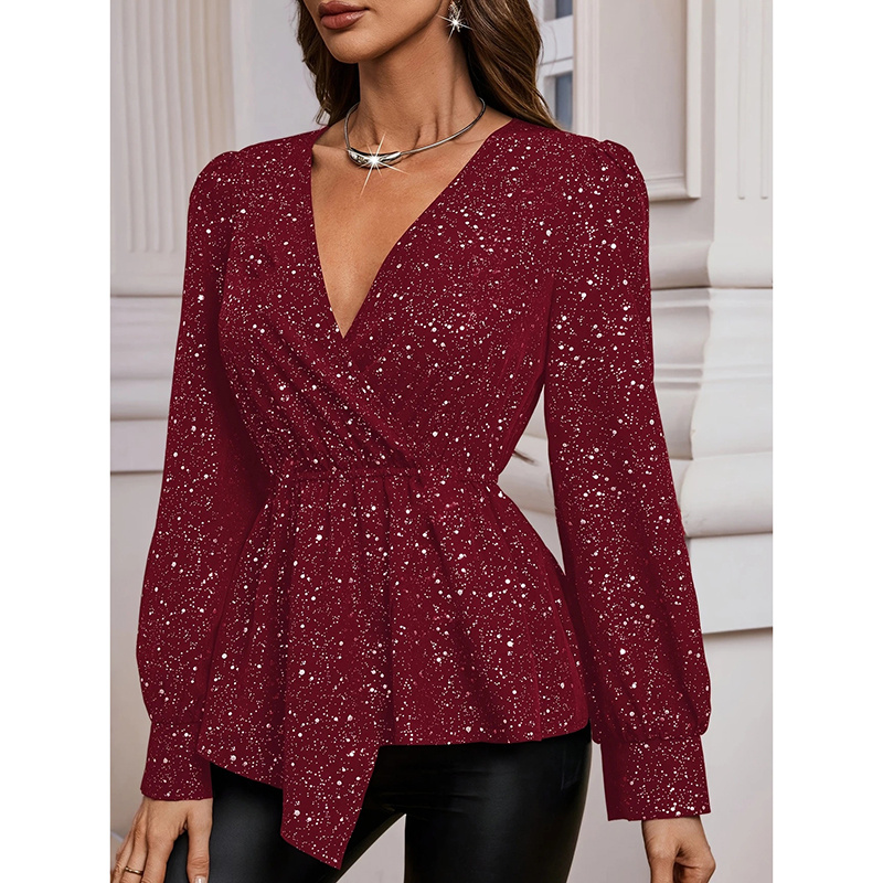 Sparkly Tops Shiny Long Sleeve Blouse - Image 9