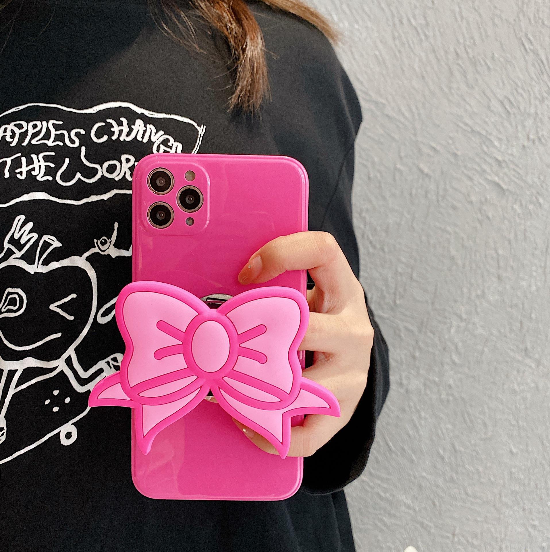 Korea Ins Pink Bow Stand Phone Case - Image 3