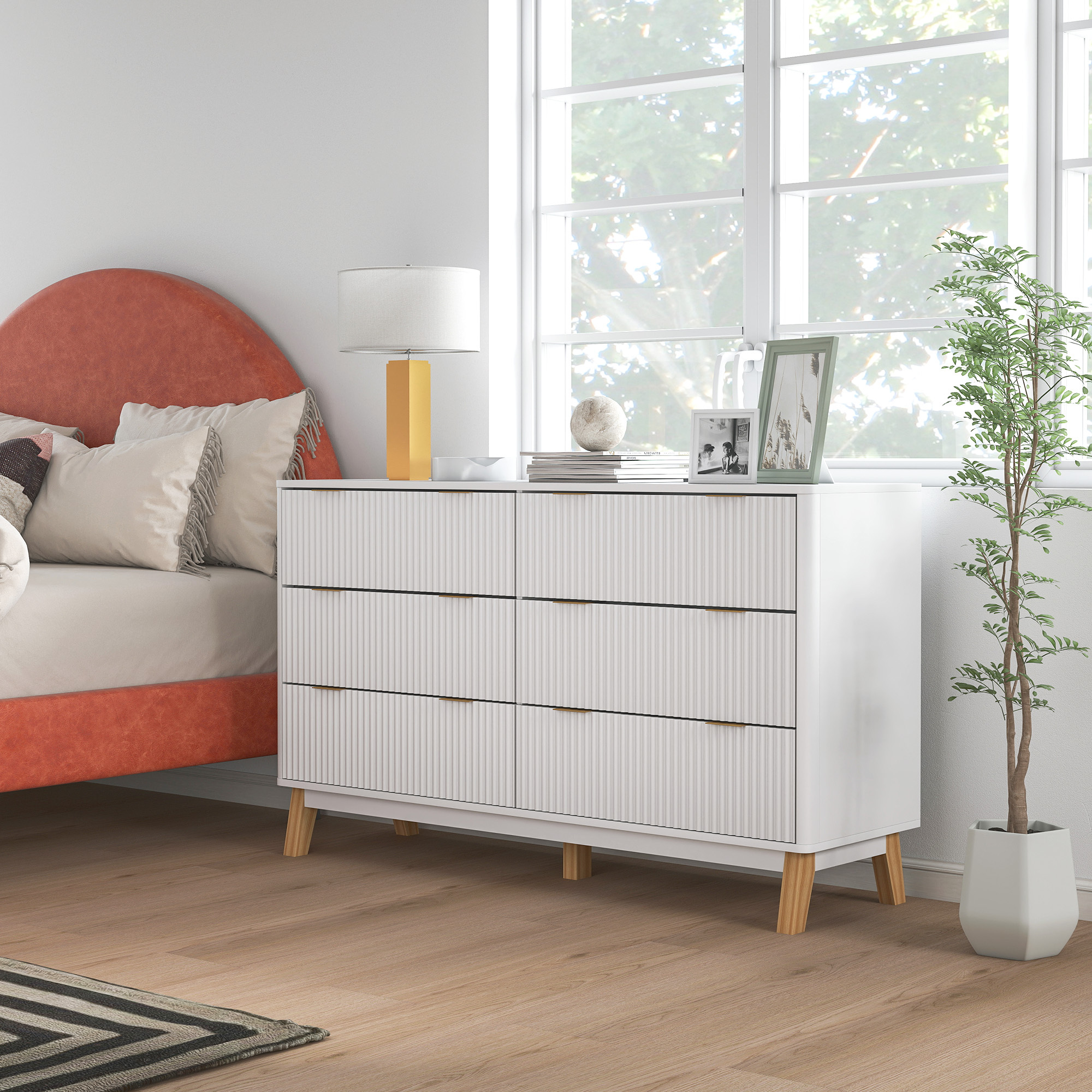 6 Drawer Double Dresser for Bedroom - Image 4