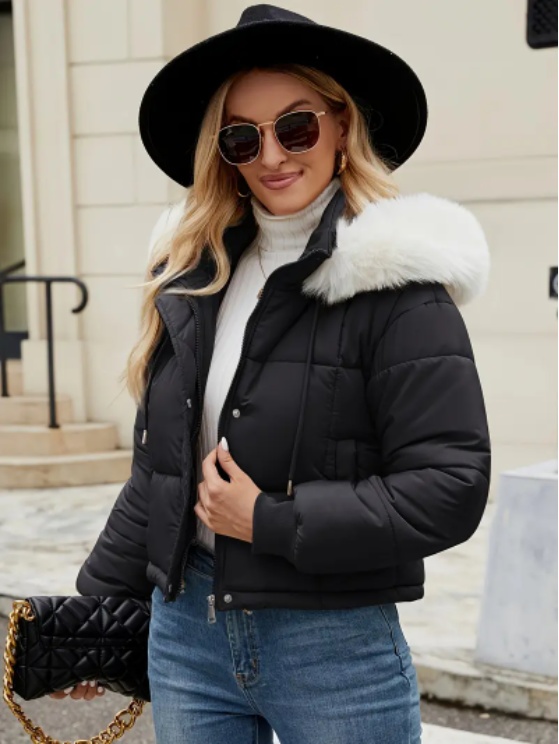 Puffer Jacket With Faux Fur Trim Hood