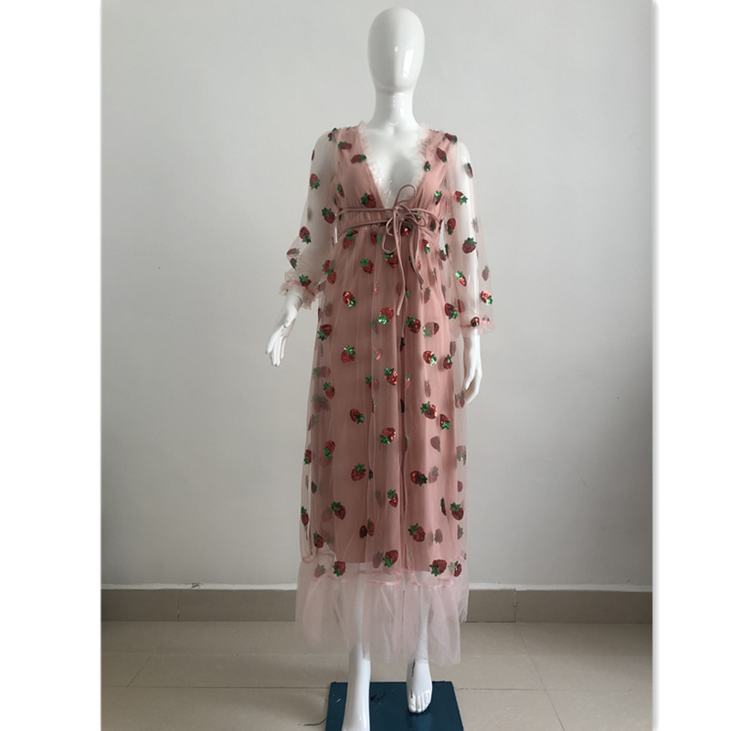 Long-sleeved Sequin Embroidery Dress With Ruffles - Image 2
