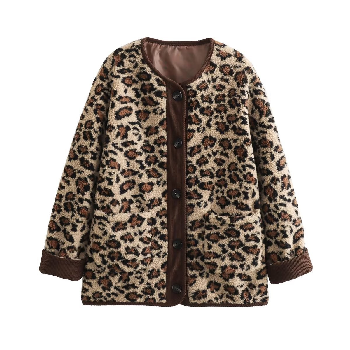 Printed Loose Lamb Fur Leopard Coat - Image 3