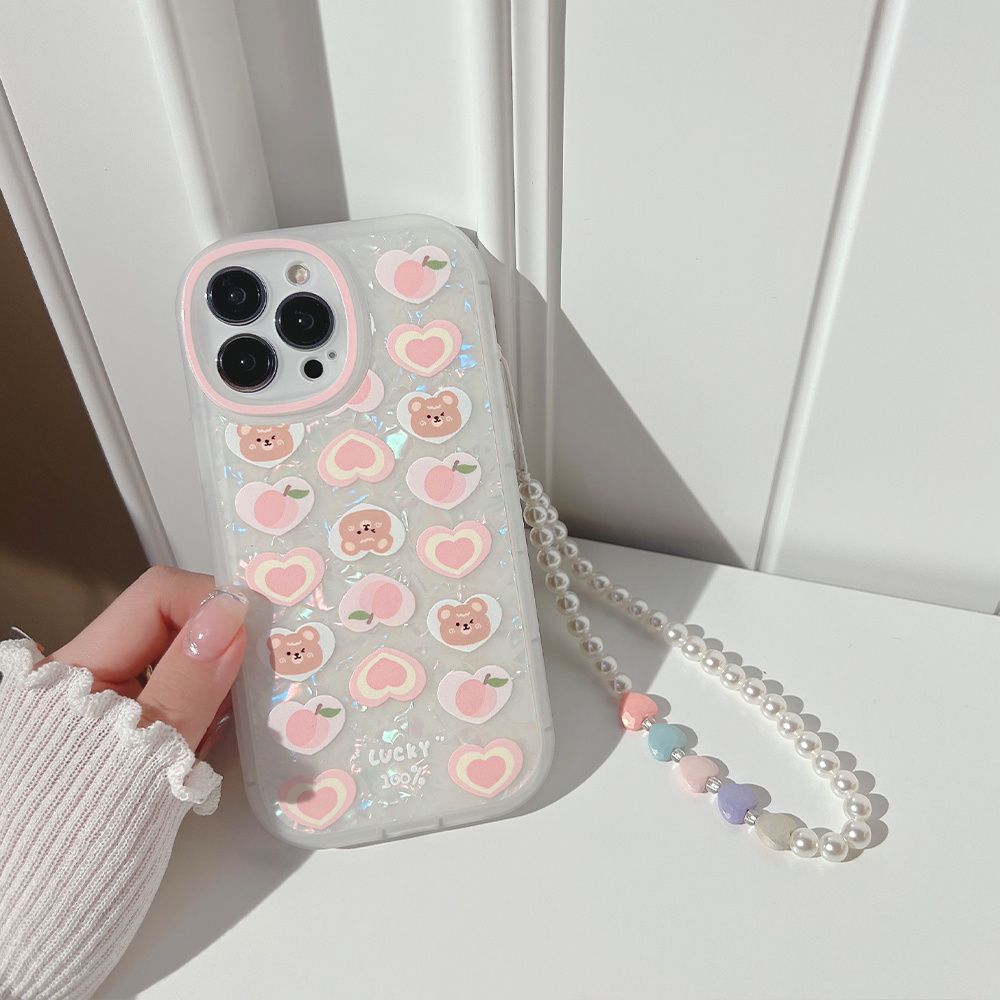 Peach Love Bear Pearl Chain Phone Case - Image 3