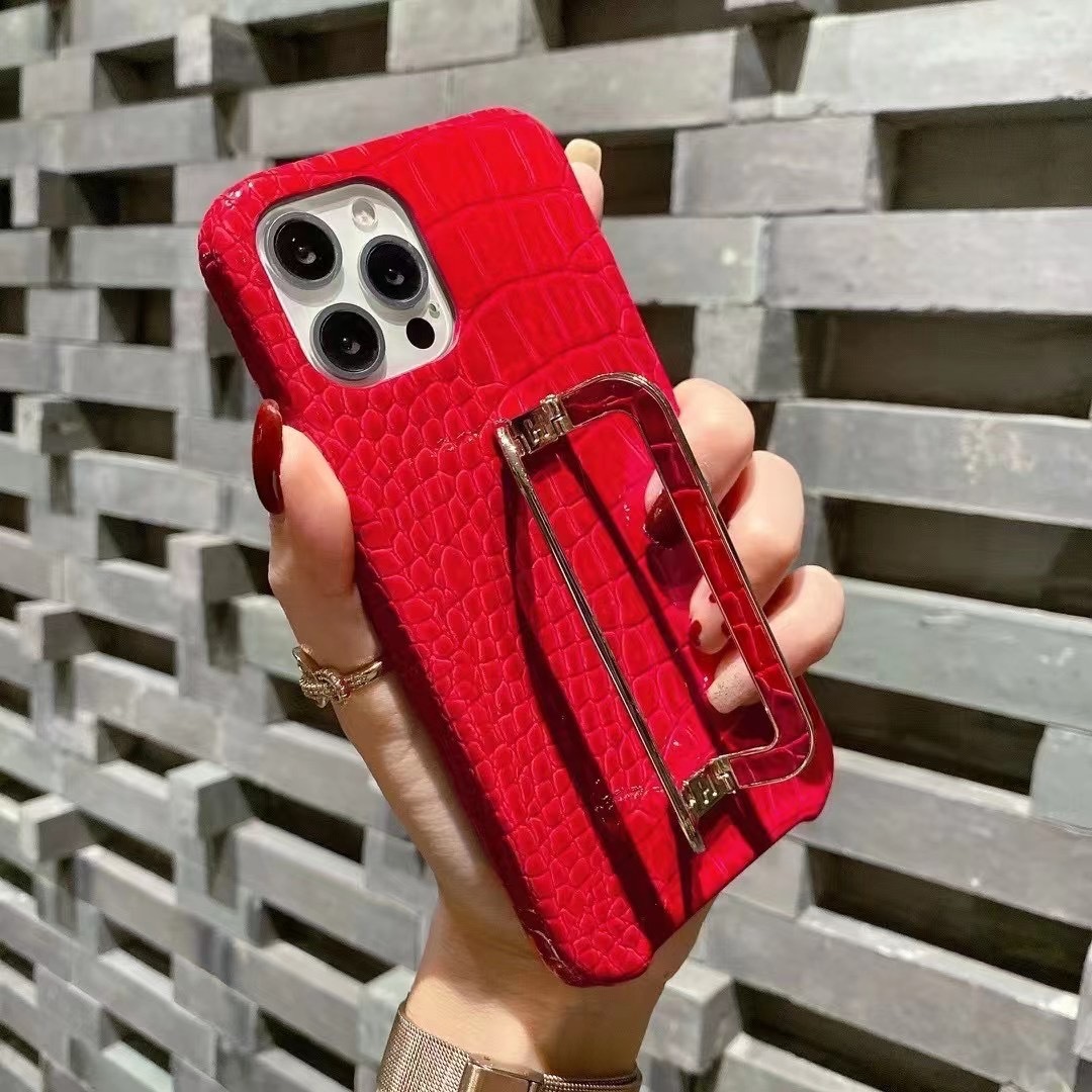 Leather Metal Square Buckle Bracket Phone Case - Image 2