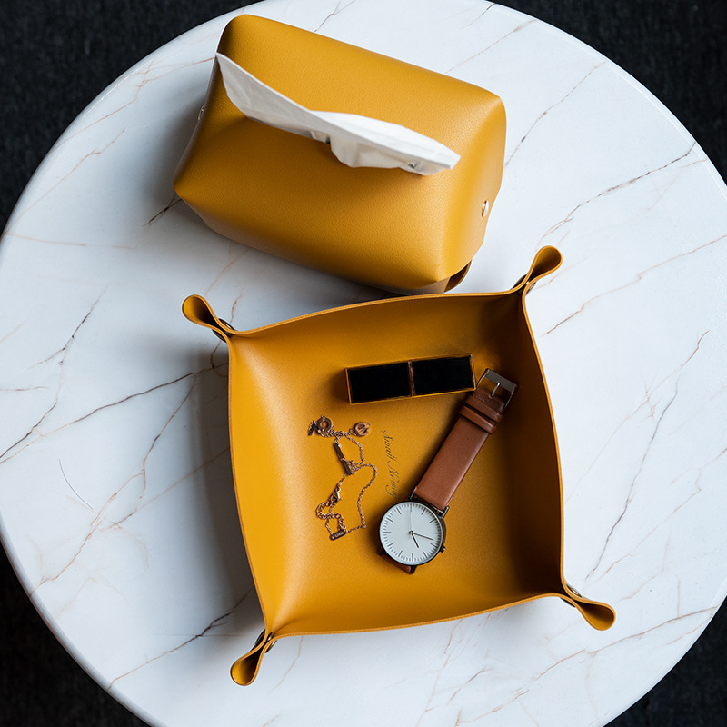 Leather Box Desktop Storage Tray