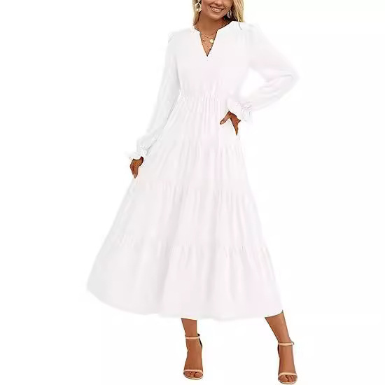 Flowy Long Layered Ruffled Dress - Image 10
