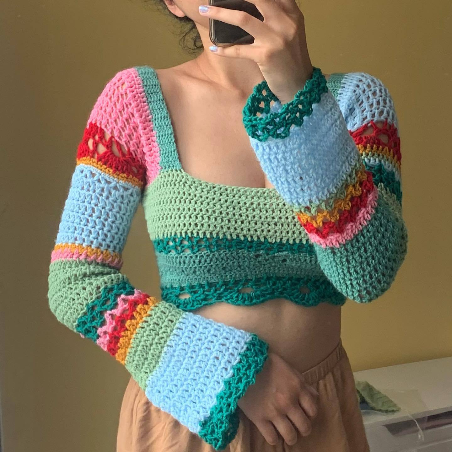 Knitwear Square Neck Colorful Striped Top