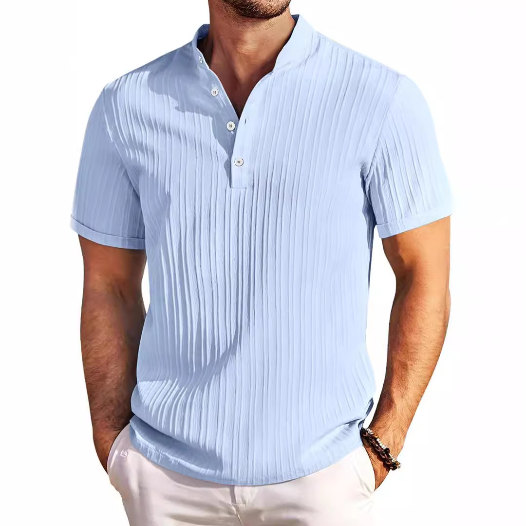 Stand Collar Buttons Short Sleeve T-Shirt - Image 6